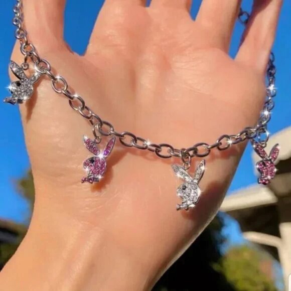 NEW PLAYBOY BUNNY GOLD AND PINK CHOKER NECKLACE - Picture 4 of 5